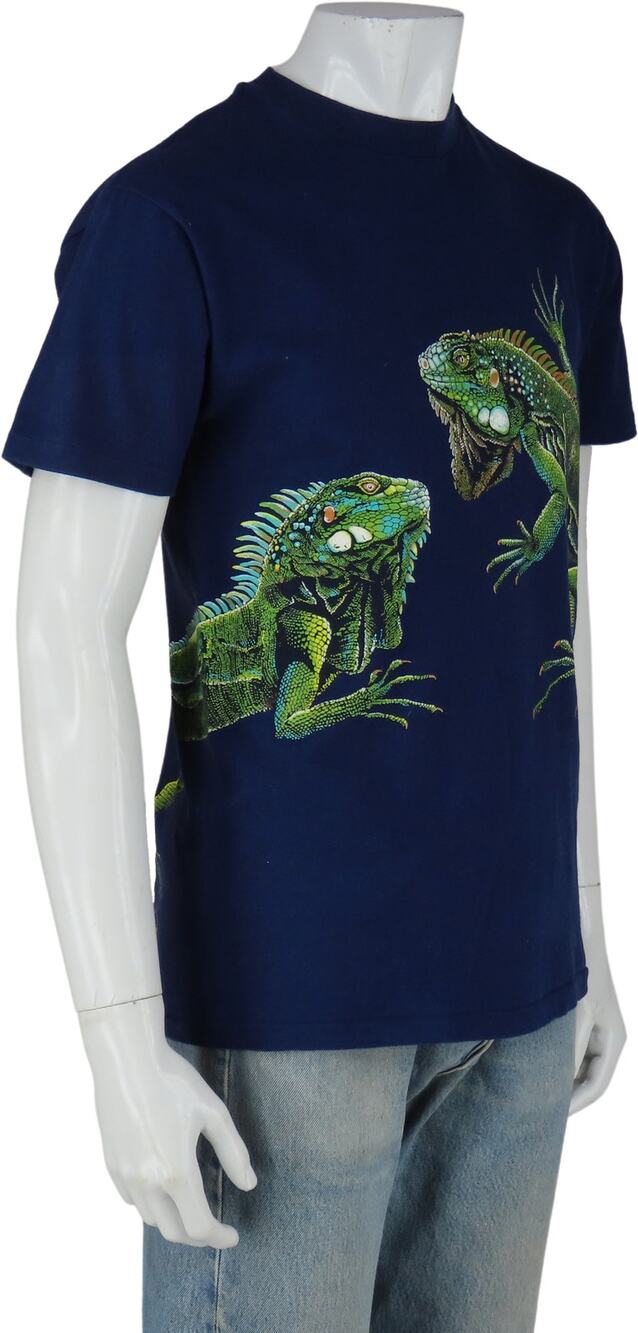 90s Vintage Iguana Lizard Animal Navy Tee T Shirt Top